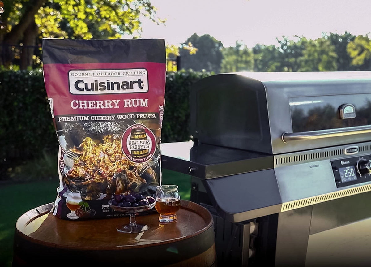 Cuisinart Cherry Rum pellets on grill convey subtle sweetness with fruity notes.
