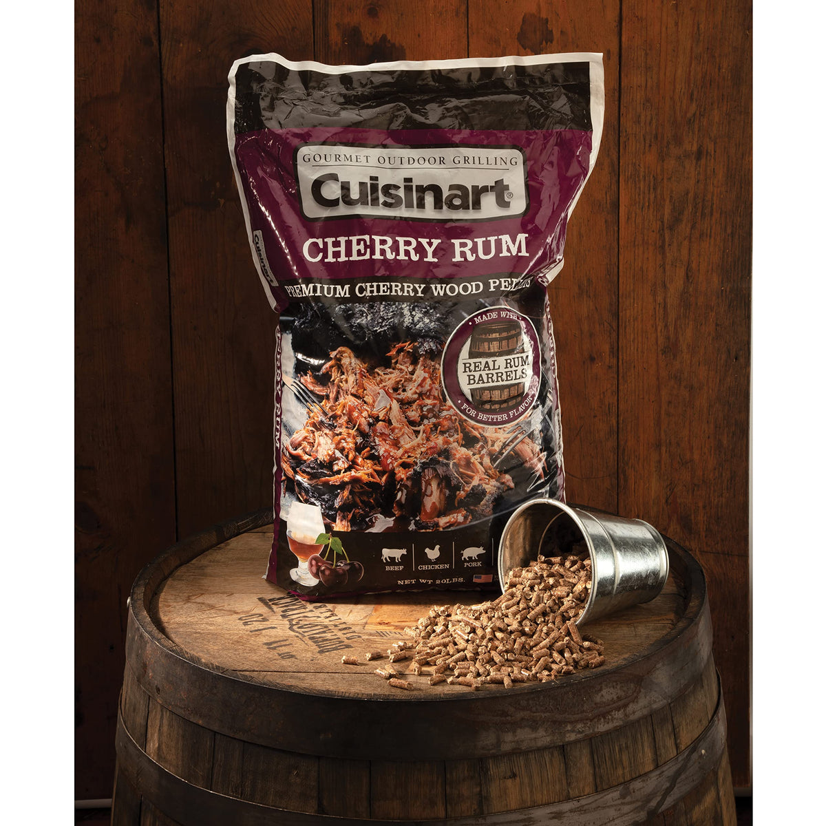 Cuisinart Cherry Rum aroma rising from pellets during grilling session.