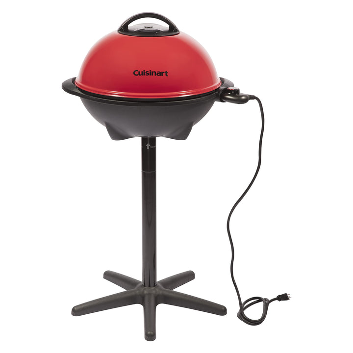 Cuisinart indoor/outdoor electric grill on a stand for flexible outdoor cooking.