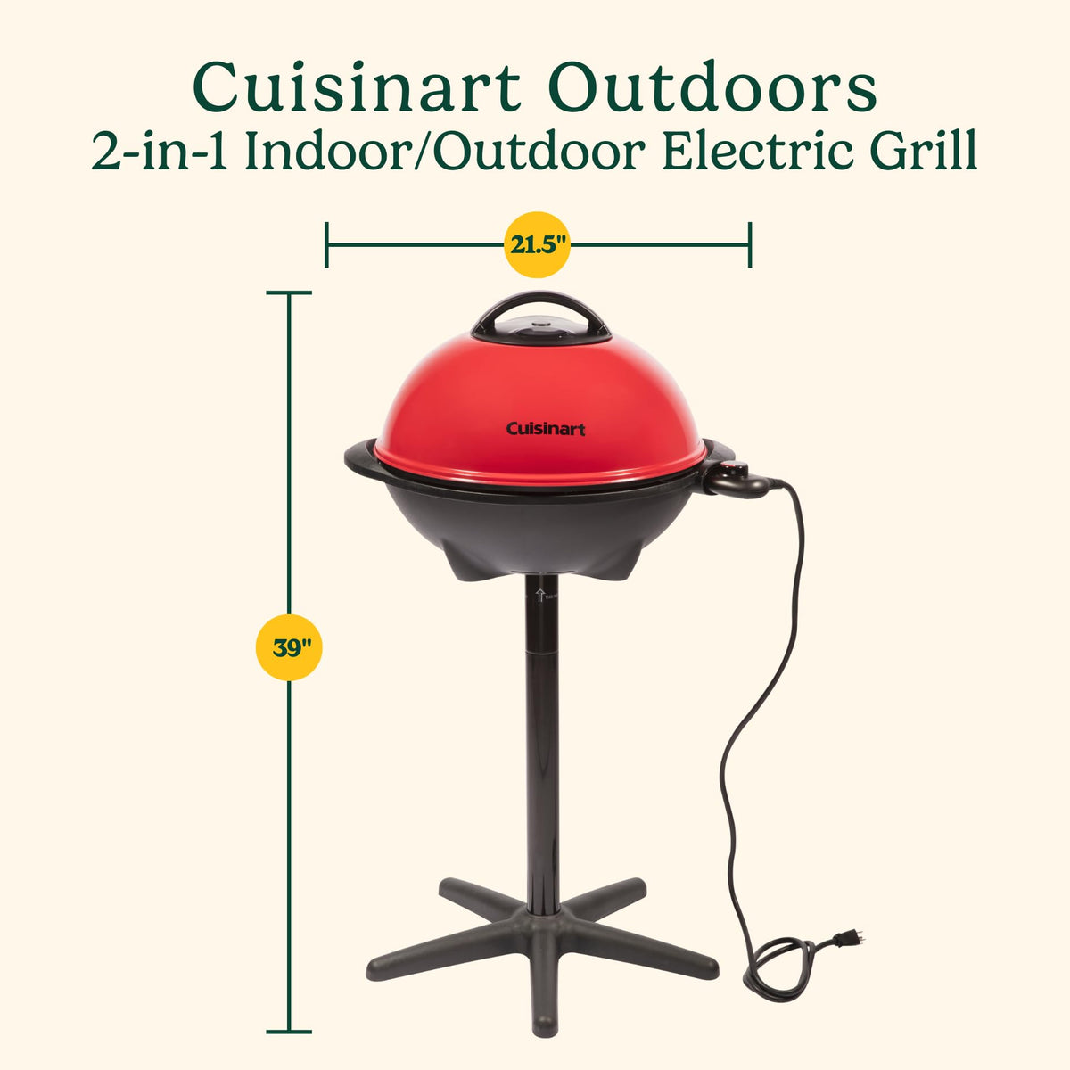 Cuisinart indoor/outdoor electric grill used on a table for indoor grilling convenience.