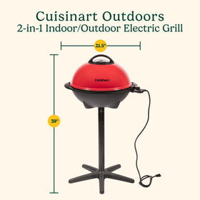 Cuisinart indoor/outdoor electric grill used on a table for indoor grilling convenience.