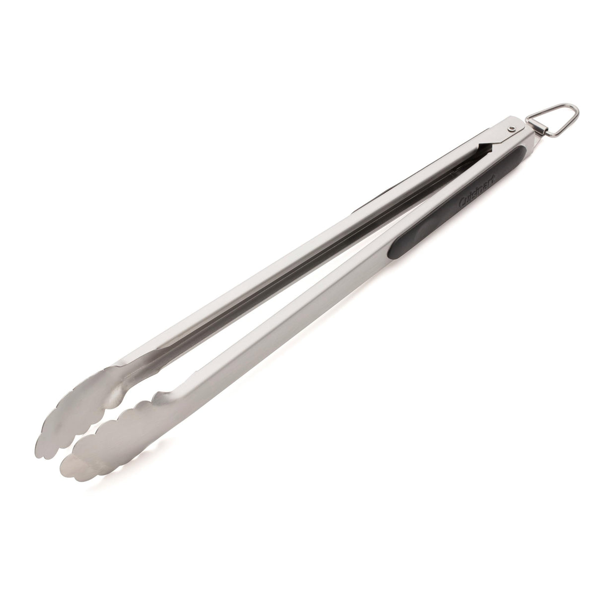 Cuisinart locking grill tongs with 16-inch reach for safe flipping and handling.