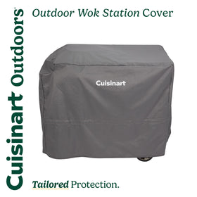 Cuisinart Outdoor Wok Station Cover highlights all-weather protection for rain, wind, and sun.