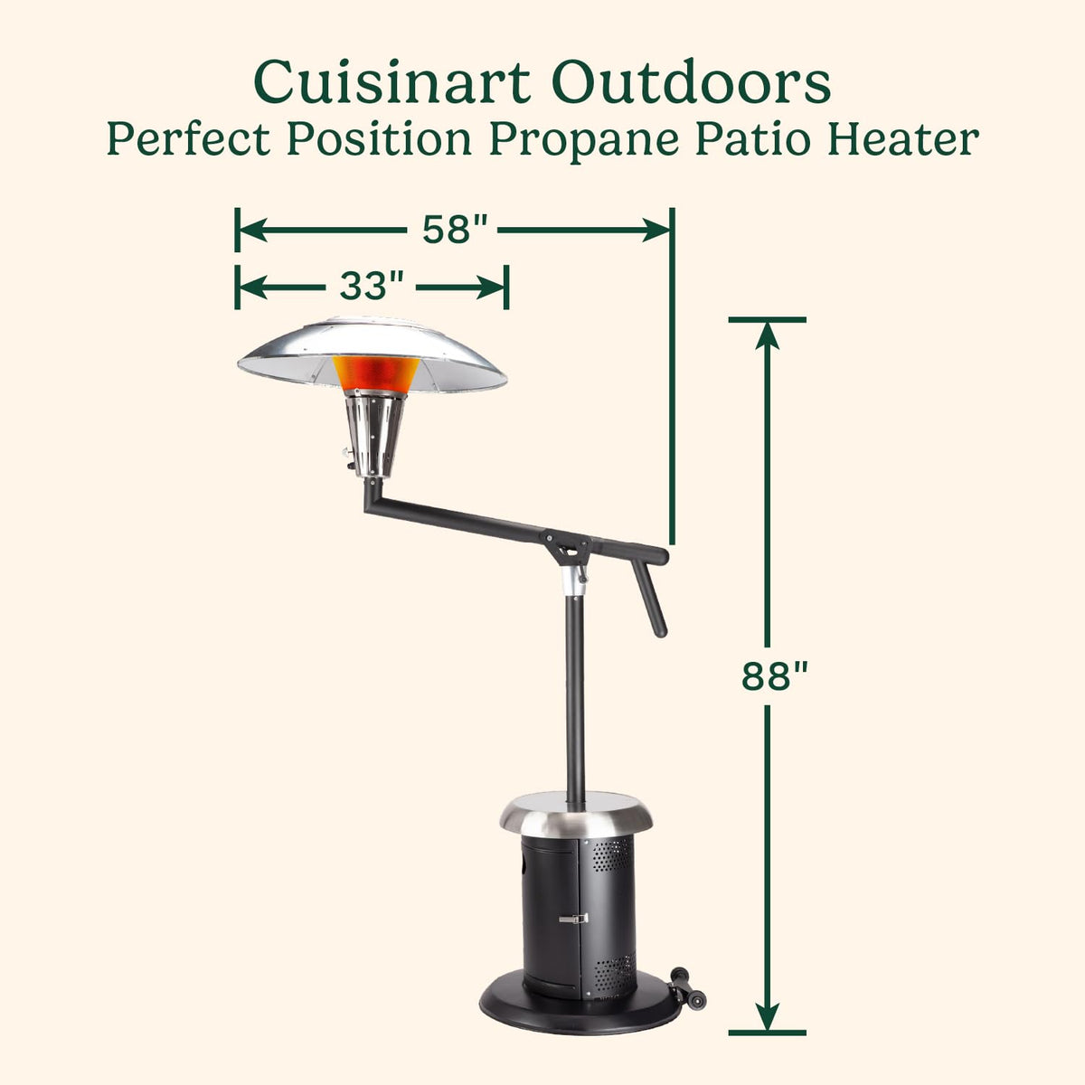 Cuisinart heater heat shield focuses warmth downward for efficient coverage.