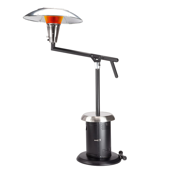 Cuisinart Perfect Position heater with swivel arm directs heat across outdoor seating.