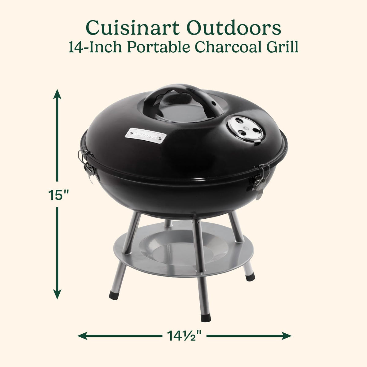 Cuisinart portable charcoal grill shown on a table for a compact tabletop setup