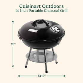 Cuisinart portable charcoal grill shown on a table for a compact tabletop setup