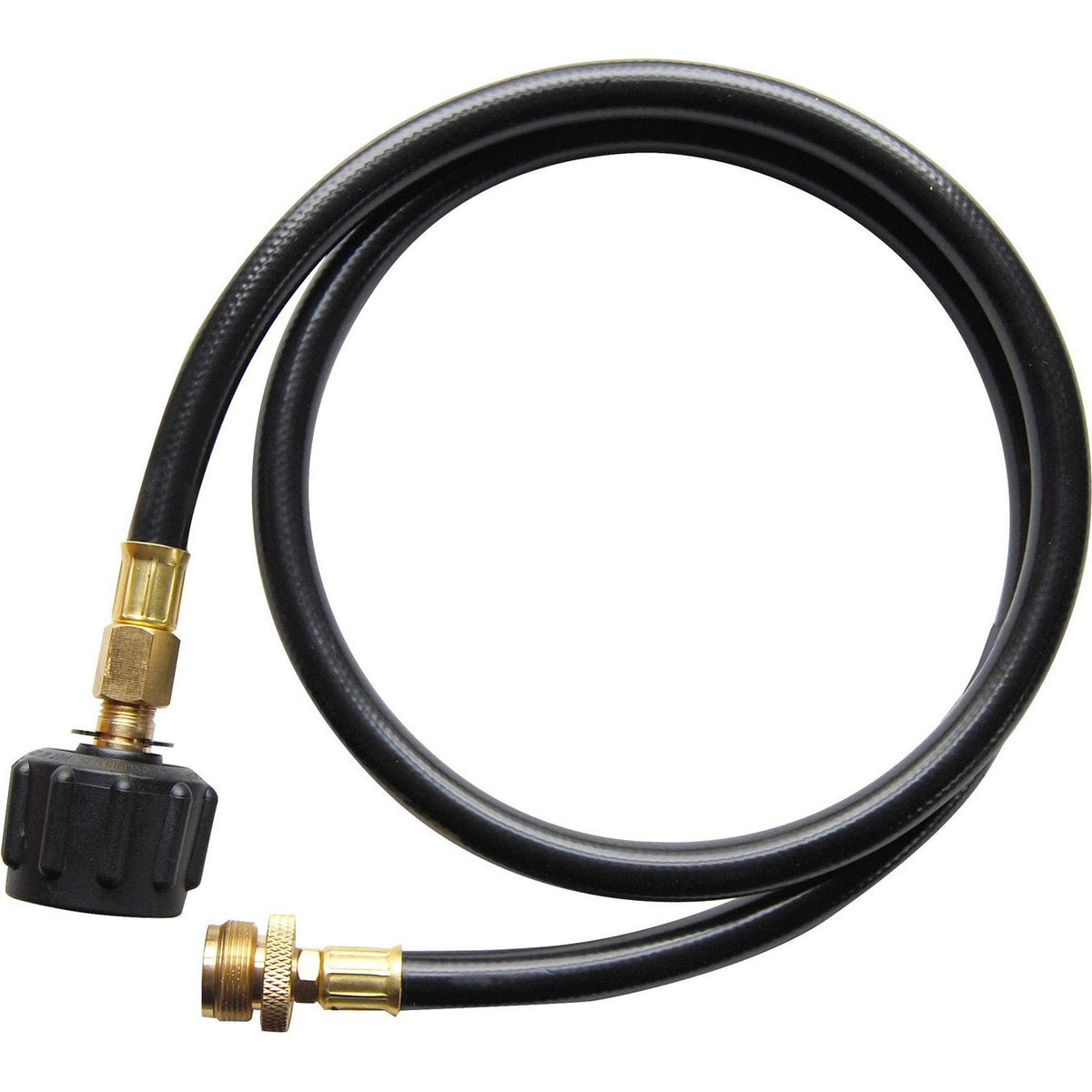 Cuisinart QG-012B LP Adapter Hose connected to a 20 lb LP tank for extended grilling