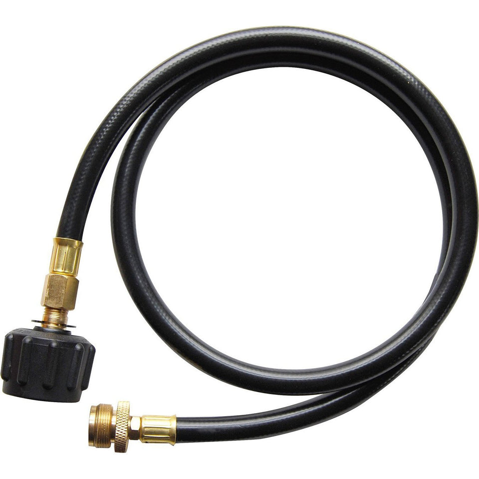 Cuisinart QG-012B LP Adapter Hose connected to a 20 lb LP tank for extended grilling