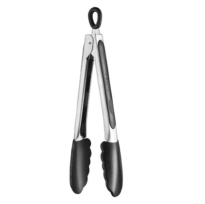 Cuisinart silicone-tipped 9-inch tongs in black, heat resistant for nonstick cookware.