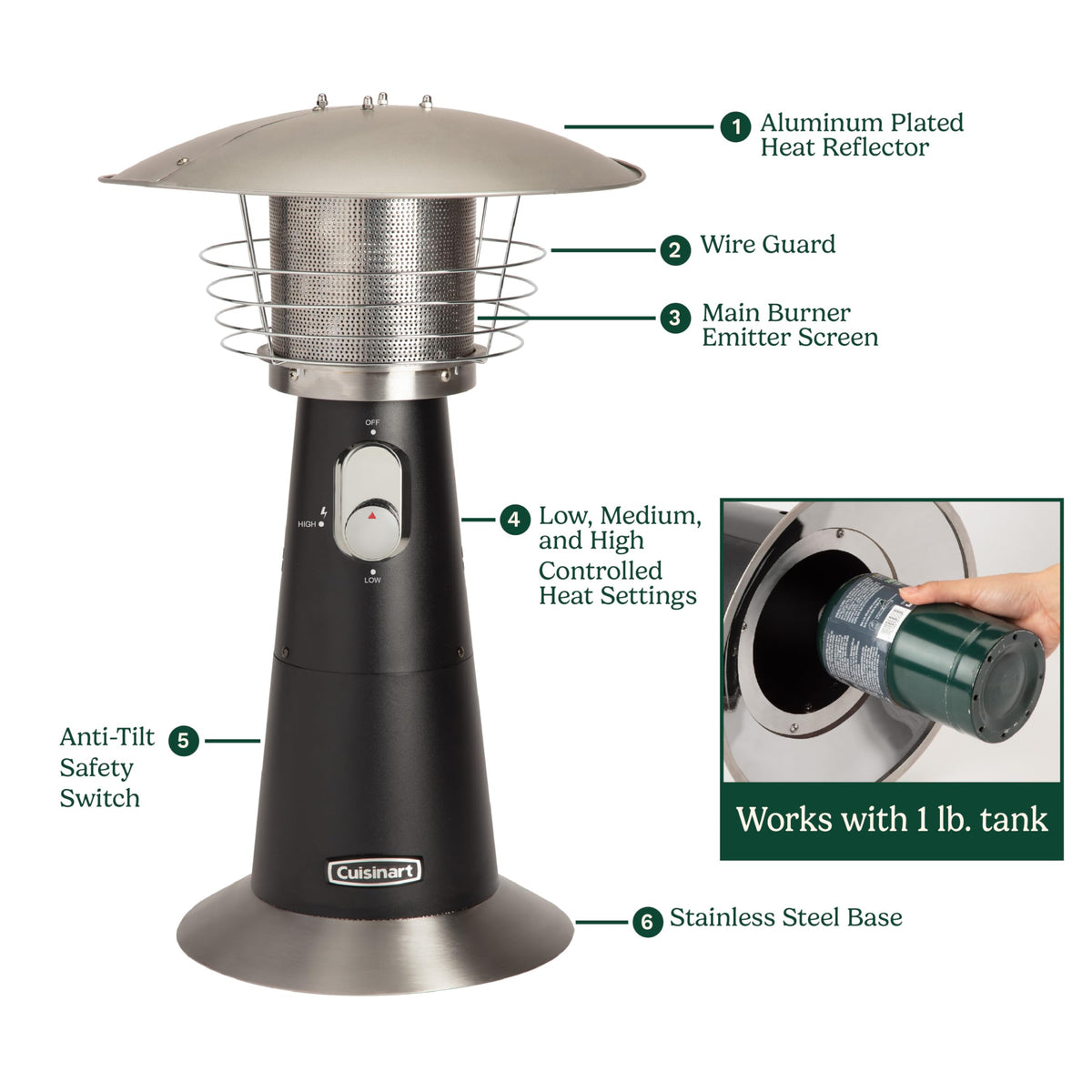 Cuisinart tabletop heater 20lb tank adapter enables longer use