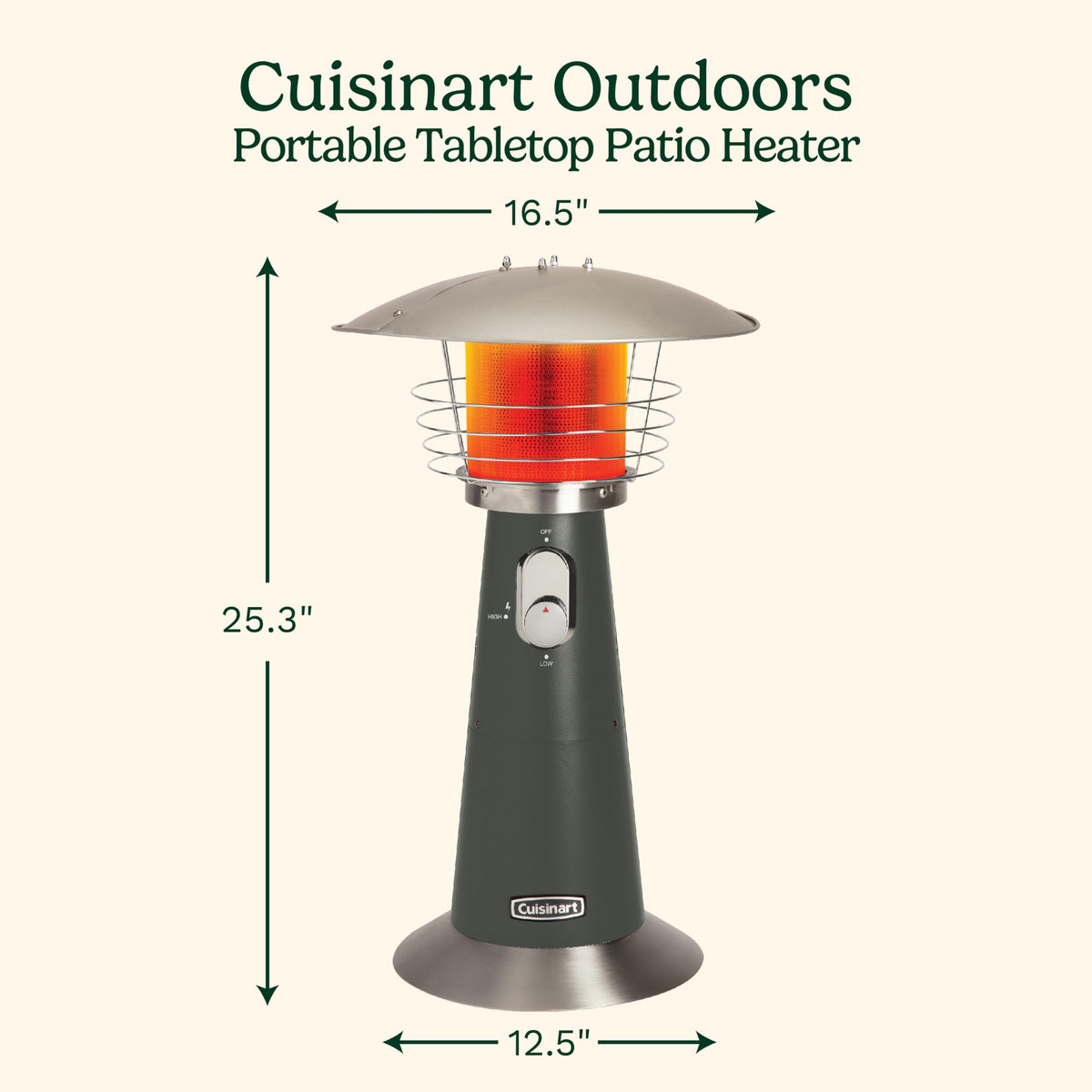 Cuisinart tabletop heater anti-tilt switch for safer outdoor heating
