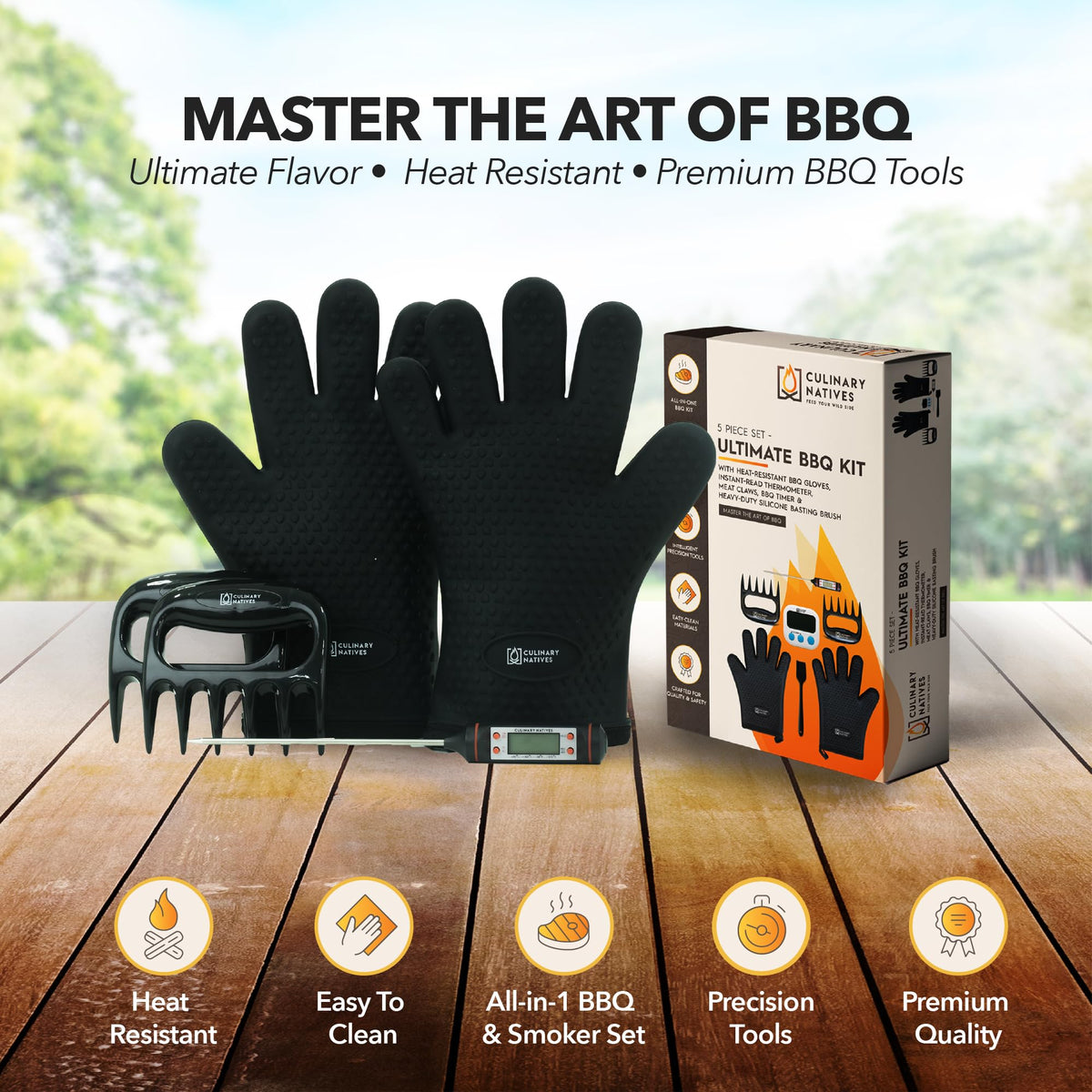 CULINARY NATIVES heat-resistant gloves close-up showing silicone outer and lining