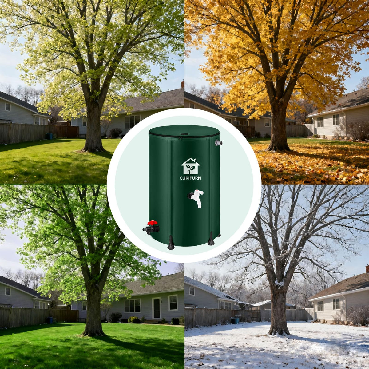 Curifurn collapsible design showing lightweight, portable rainwater storage.