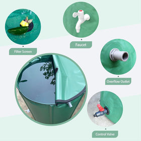 Curifurn filter and overflow kit connected to hose for irrigation.