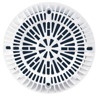 Custom Molded Products CMP 25507-100-000 8-inch Galaxy drain cover in white for safe pool drainage.