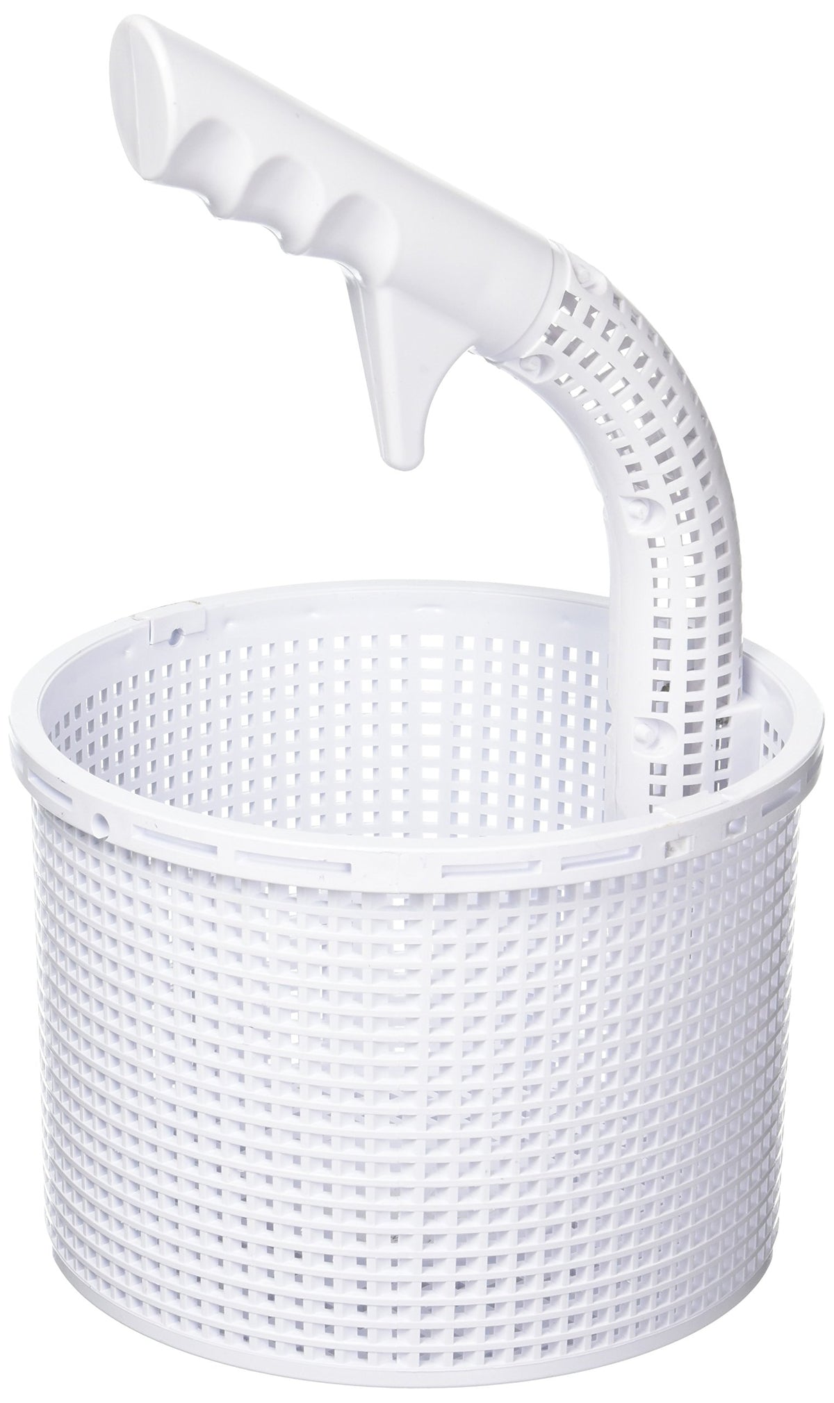 Custom Molded Products FlowSkim basket with 12-inch handle for easy skimmer removal.