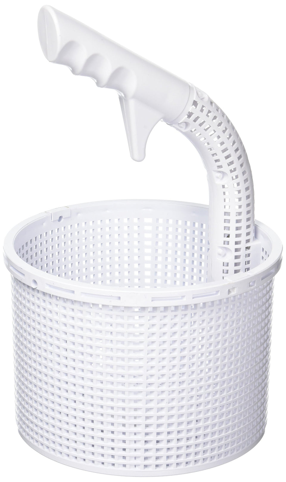 Custom Molded Products FlowSkim basket with 12-inch handle for easy skimmer removal.