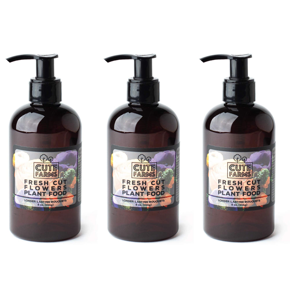Cute Farms Fresh Cut Flower Food bottle pump enables precise dosing to keep blooms fresh longer.