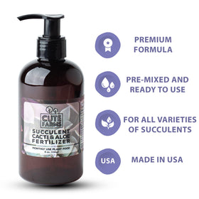 Cute Farms Succulent Fertilizer USA-made label signals quality and domestic production.