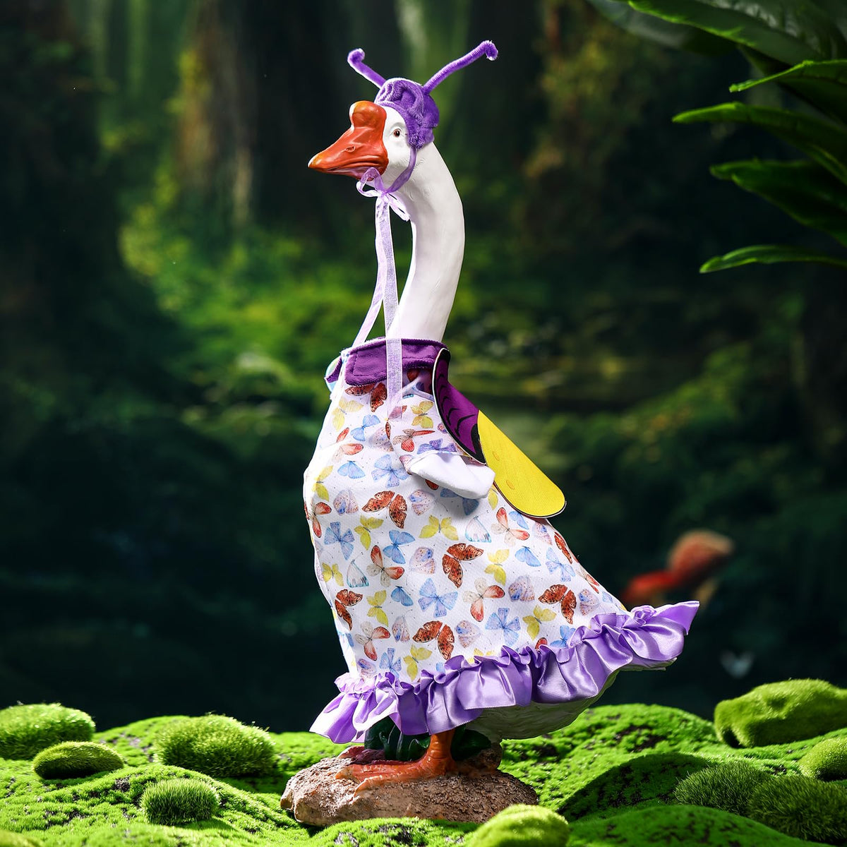 Cutecrop butterfly goose outfit, side view, adds playful garden charm