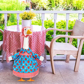 Cutecrop strawberry goose outfit complements 23-inch lawn geese for easy setup.