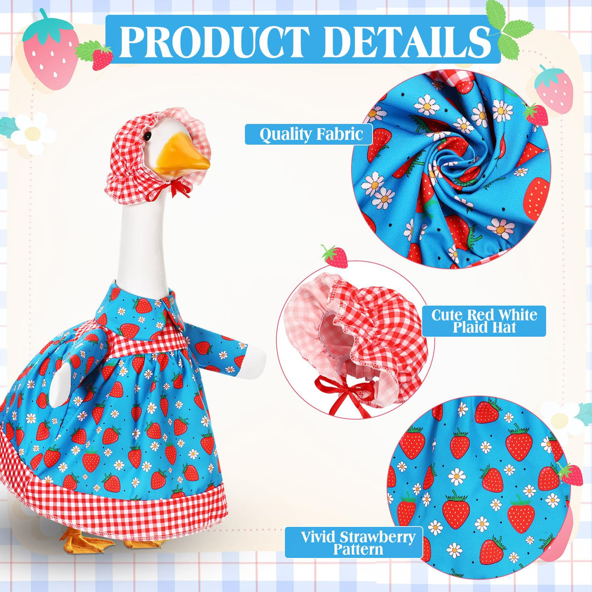 Cutecrop strawberry goose outfit blue fabric brings playful porch appeal.