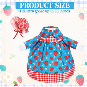 Cutecrop strawberry goose outfit hat on statue adds rustic charm to garden scenes.