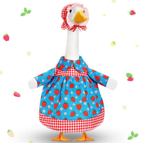 Cutecrop strawberry goose outfit skirt on a 23-inch statue enhances outdoor curb appeal.