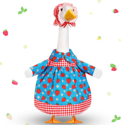 Cutecrop strawberry goose outfit skirt on a 23-inch statue enhances outdoor curb appeal.
