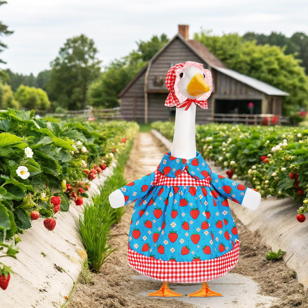 Cutecrop strawberry goose outfit enhances garden parties with charming whimsy.