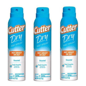 Cutter Dry Insect Repellent pack of 3 bottles protects against mosquitoes and ticks.