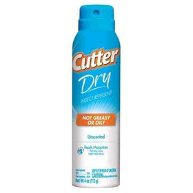 Cutter Dry Insect Repellent usage illustration showing application without greasy residue.