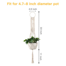 Cuttte Macrame Plant Hanger side view in cream for compact spaces.