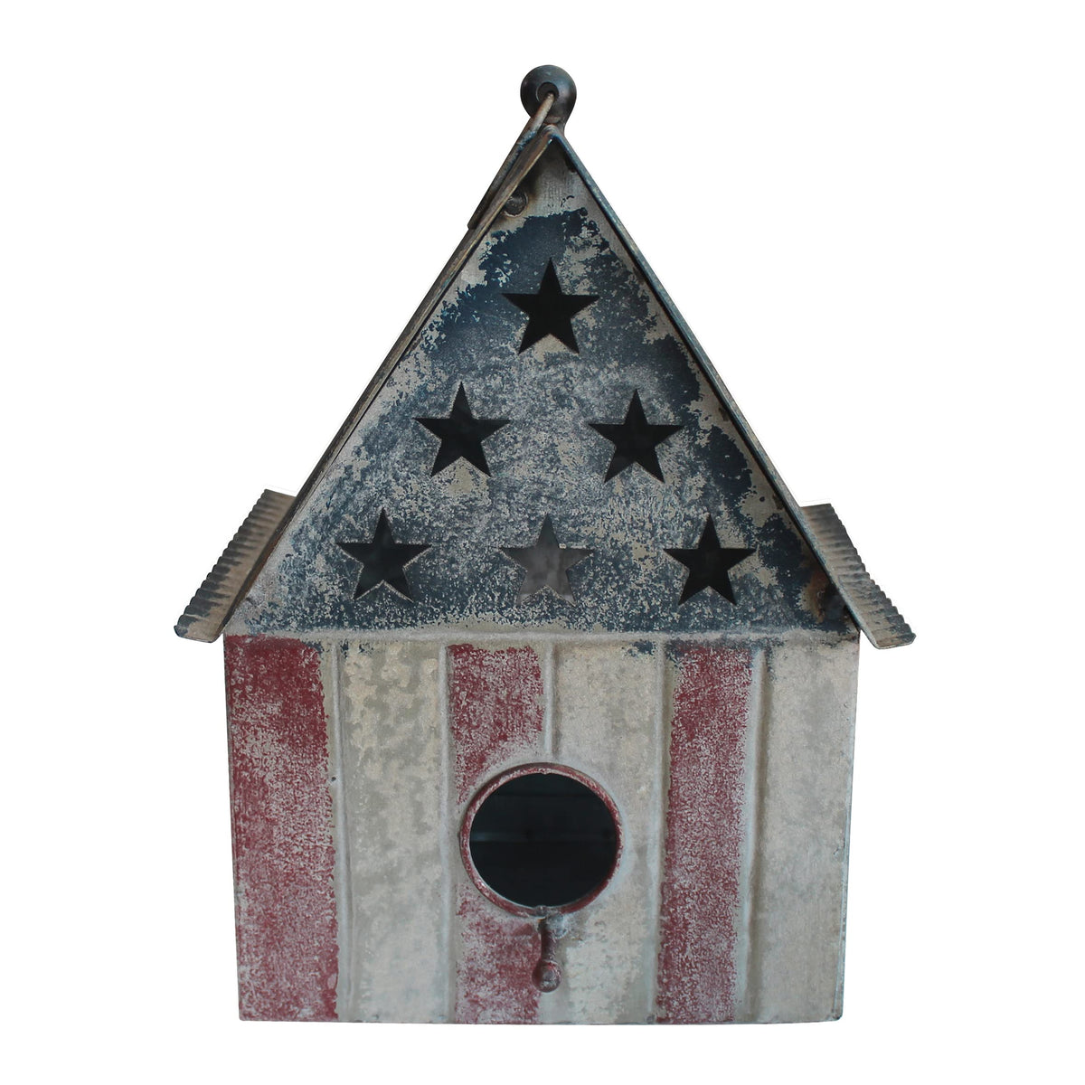 CVHOMEDECO American flag design birdhouse back view for patriotic yard display