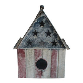 CVHOMEDECO American flag design birdhouse back view for patriotic yard display