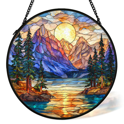 cvjutf Mountain Forest Sunrise suncatcher lets sunlight glow through for vibrant colors.