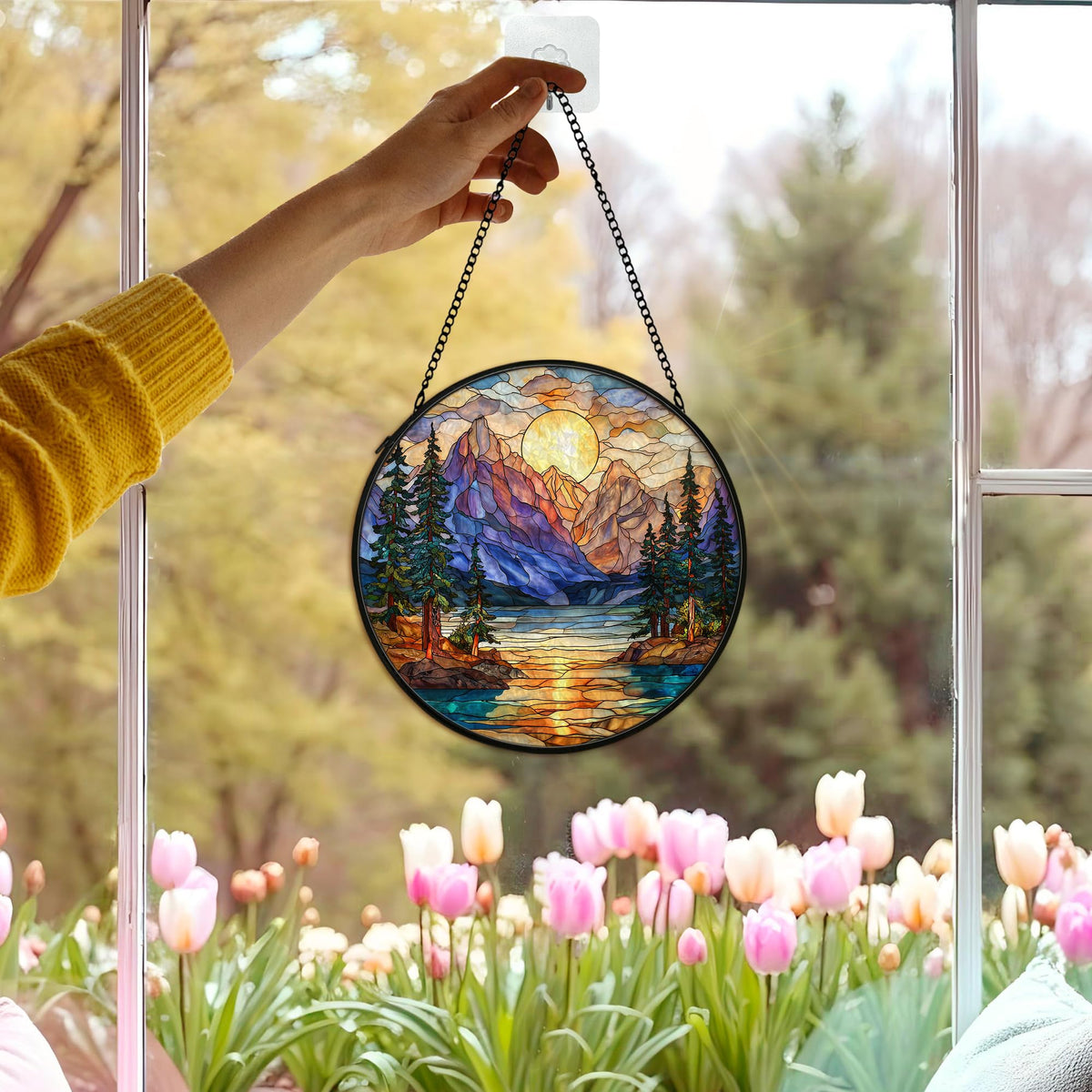 cvjutf Stained glass window decor adds warmth with light-through color.