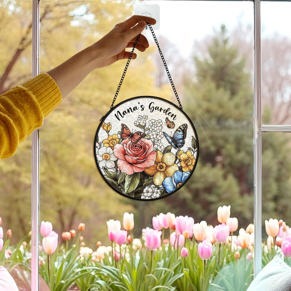 cvjutf stained glass window hanging captures sunlight and color.