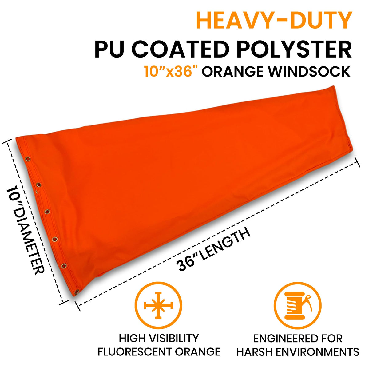 CW The Custom Windsock Co. waterproof-fabric windsock-orange withstands rain and snow for durable use.
