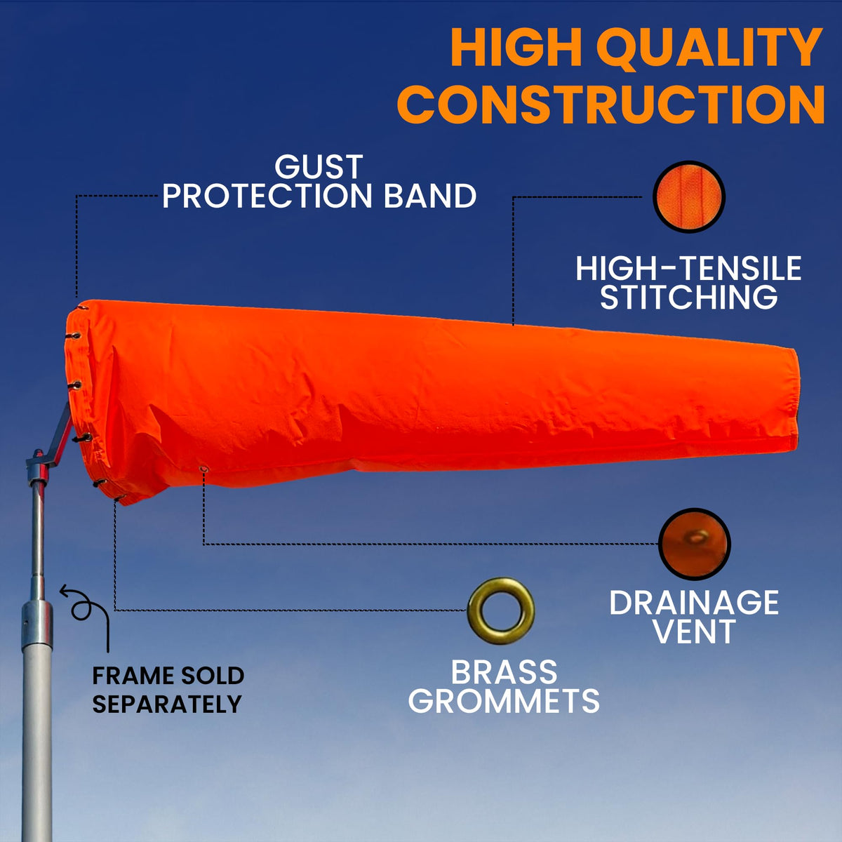 CW The Custom Windsock Co. uv-protected-orange stays bright after sun exposure, improving long-day visibility.