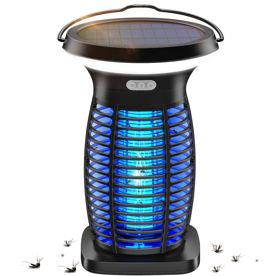 CXBER Solar Bug Zapper outdoor with 4200V grid for nighttime insect control.