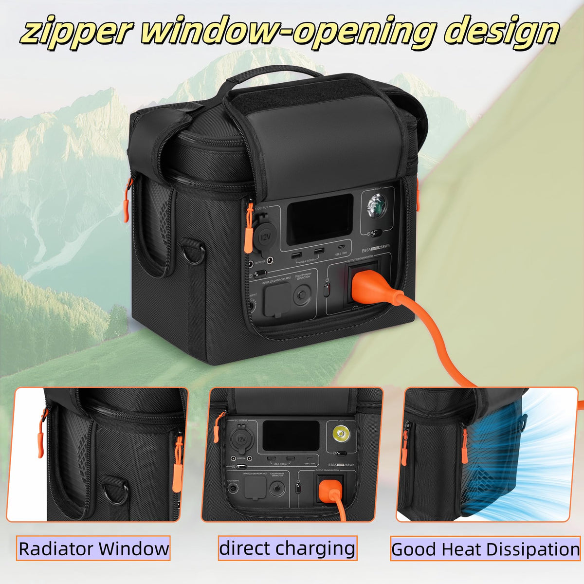 Cxinesbag Bluetti AC2P case side vent for efficient heat dissipation.