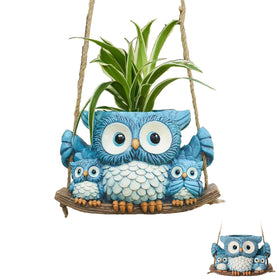 Cxomnndiw blue owl planter with drainage hole for succulents and cacti