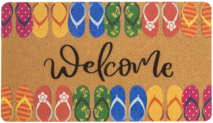 CXQRR welcome mat with hello summer flip-flops traps dirt at the doorstep