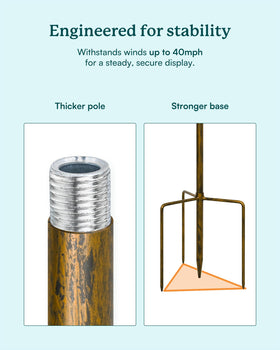 Cyan Oasis 84-inch wind spinner emphasizes dramatic height for focal garden accents.