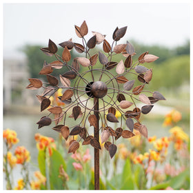 Cyan Oasis copper leaves wind spinner front view highlights elegant kinetic motion for your garden.