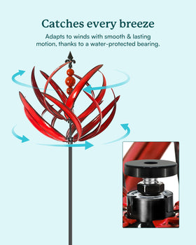 Cyan Oasis double-rotor kinetic spinner delivers independent spins for dynamic garden art