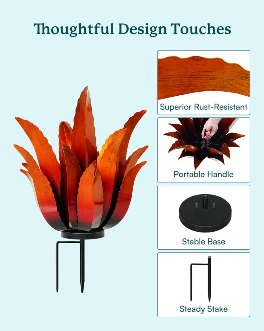 Indoor-outdoor Cyan Oasis agave decor adds sculptural interest to foyers.
