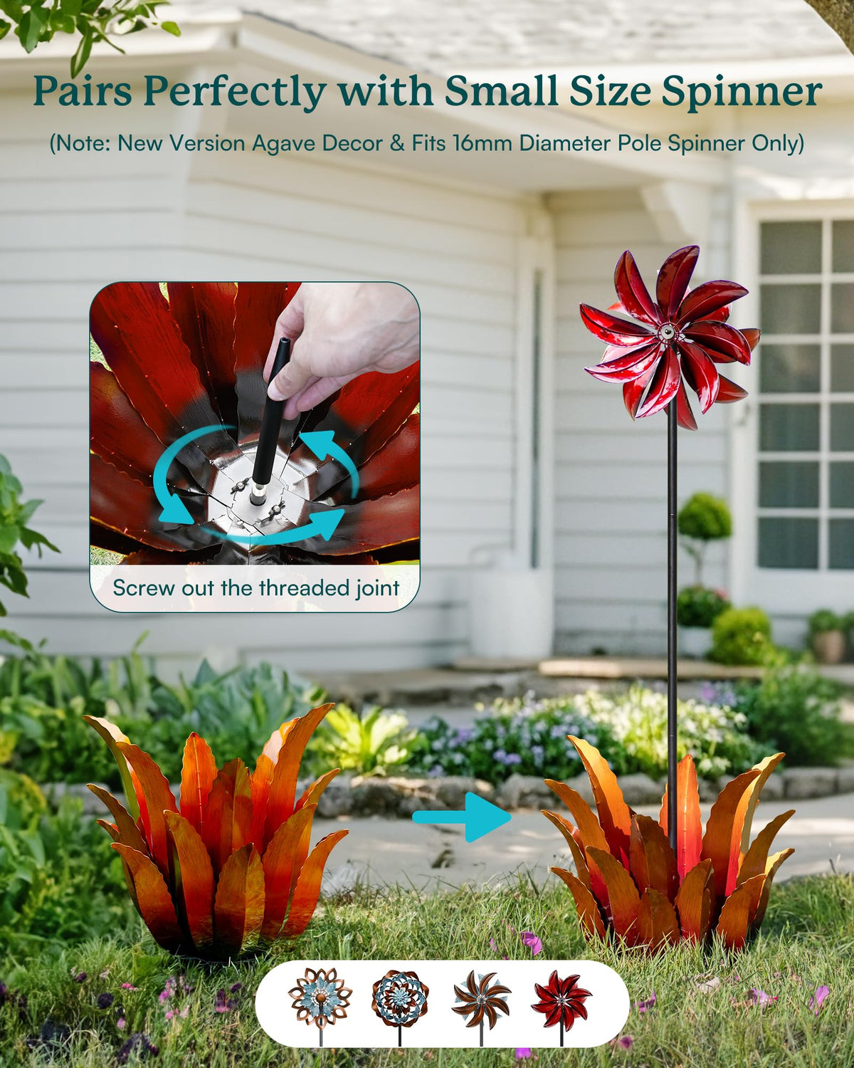 Cyan Oasis patio decor: metal agave centerpiece for porch or deck.